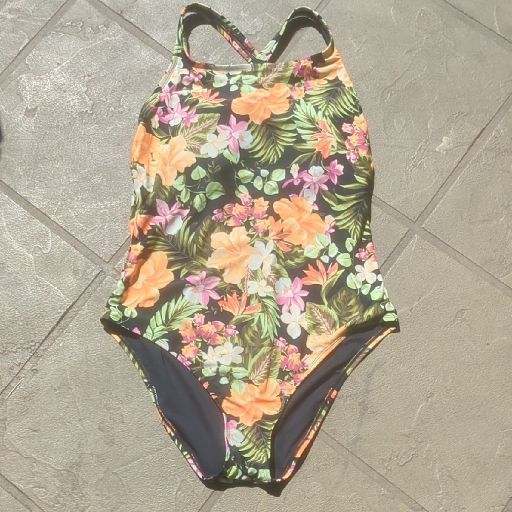 (NEW) Hurley Women's One-piece Ups 50+ Stretch Swimsuit, Orange Wakini Size 2XL